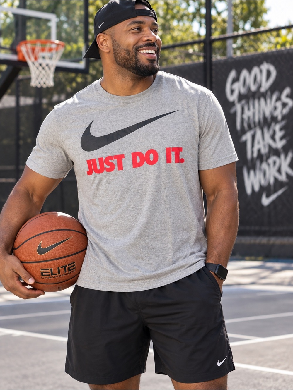 Nike Men’s XXL Swoosh Just Do It Graphic T-Shirt Gray Red Black EUC